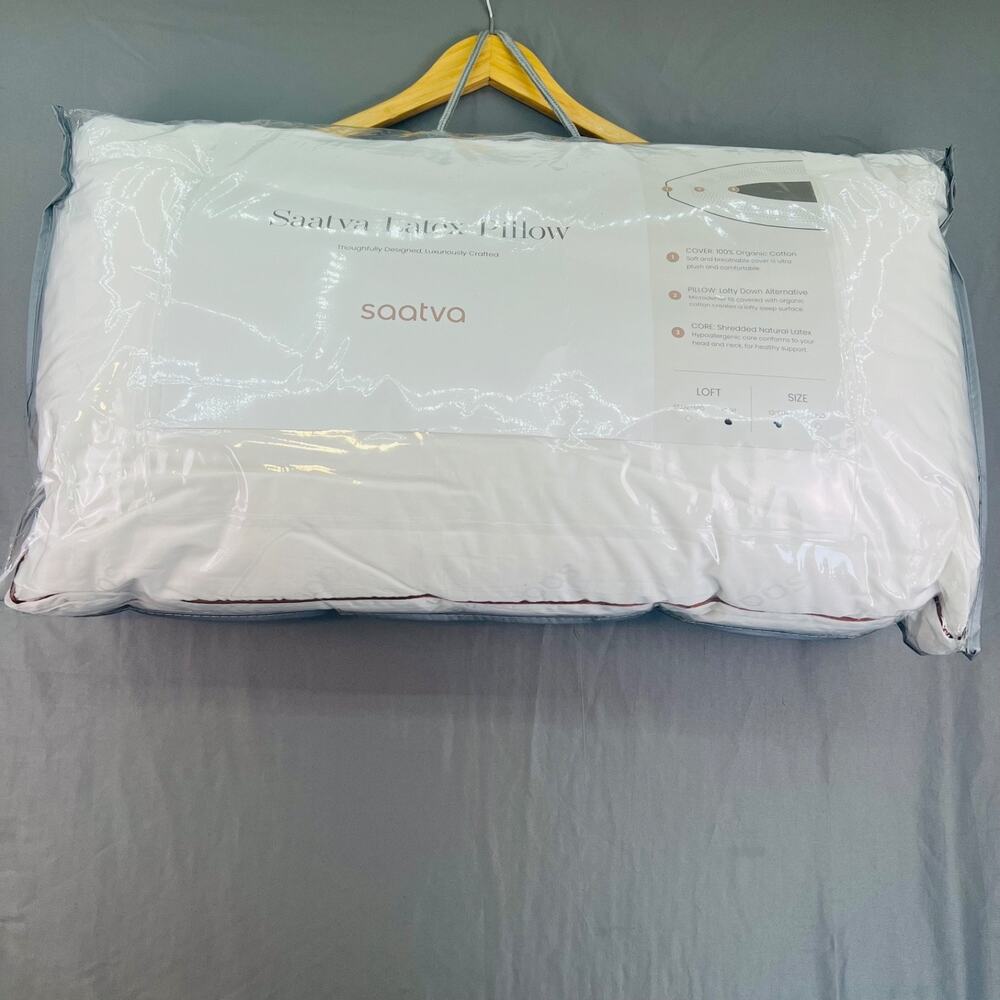 Saatva Latex Pillow Queen High Loft 18x28 Organic Cotton Cover New